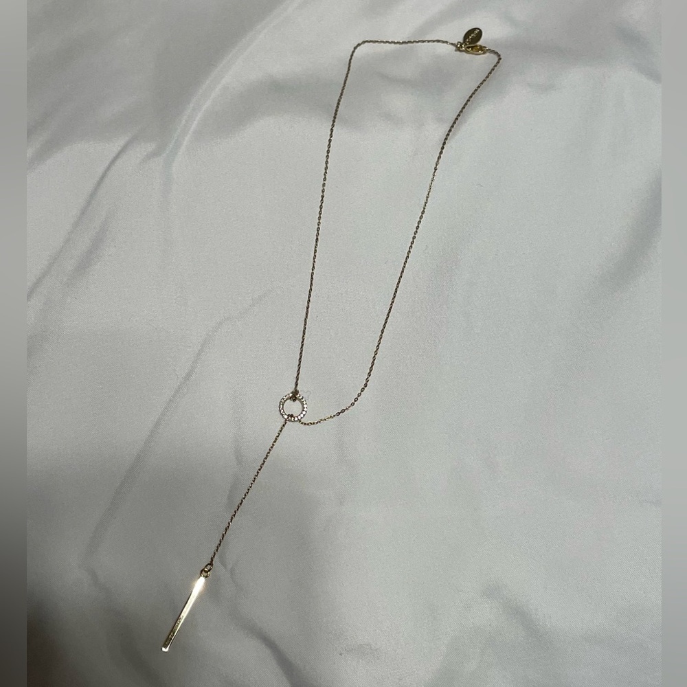 Express Gold Y-Necklace with Circle and Bar Drop
